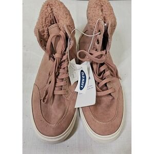 Old Navy Womens High Top Sneak Pink‎ Cloud Faux Suede Shearling Trim Size 8 NEW